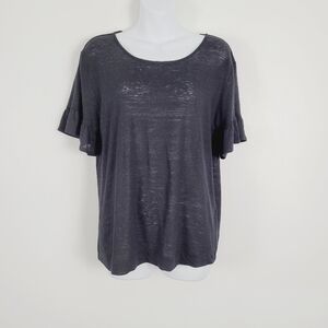 Chalet et ceci Black Linen Blend Ruffle Sleeve Top‎